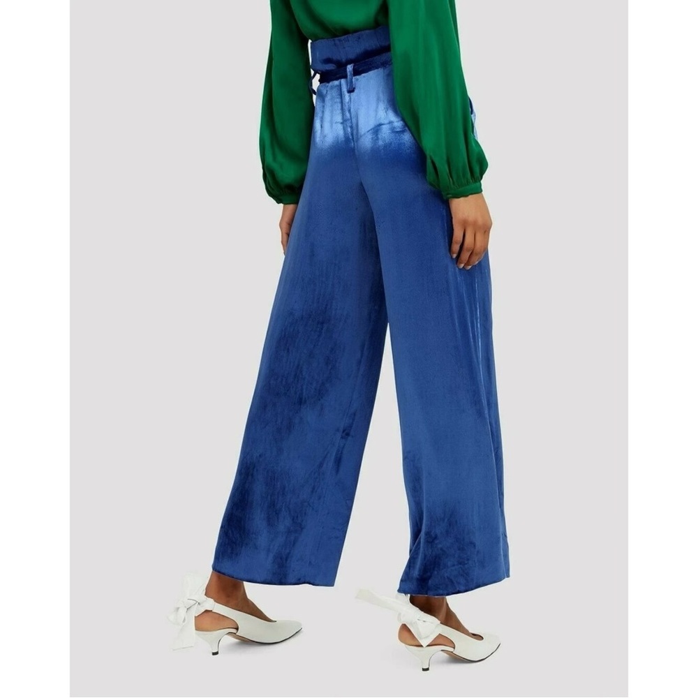 Intermix Claudia Velvet Pleated Belted Wide Leg High Rise Pants Trousers sz 6 - Picture 3 of 12